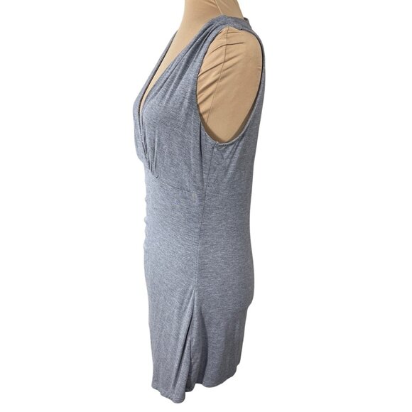 White House Black Market Dress Small Grey Faux Wrap Stretch Ruched Deep V Neck - Picture 2 of 9
